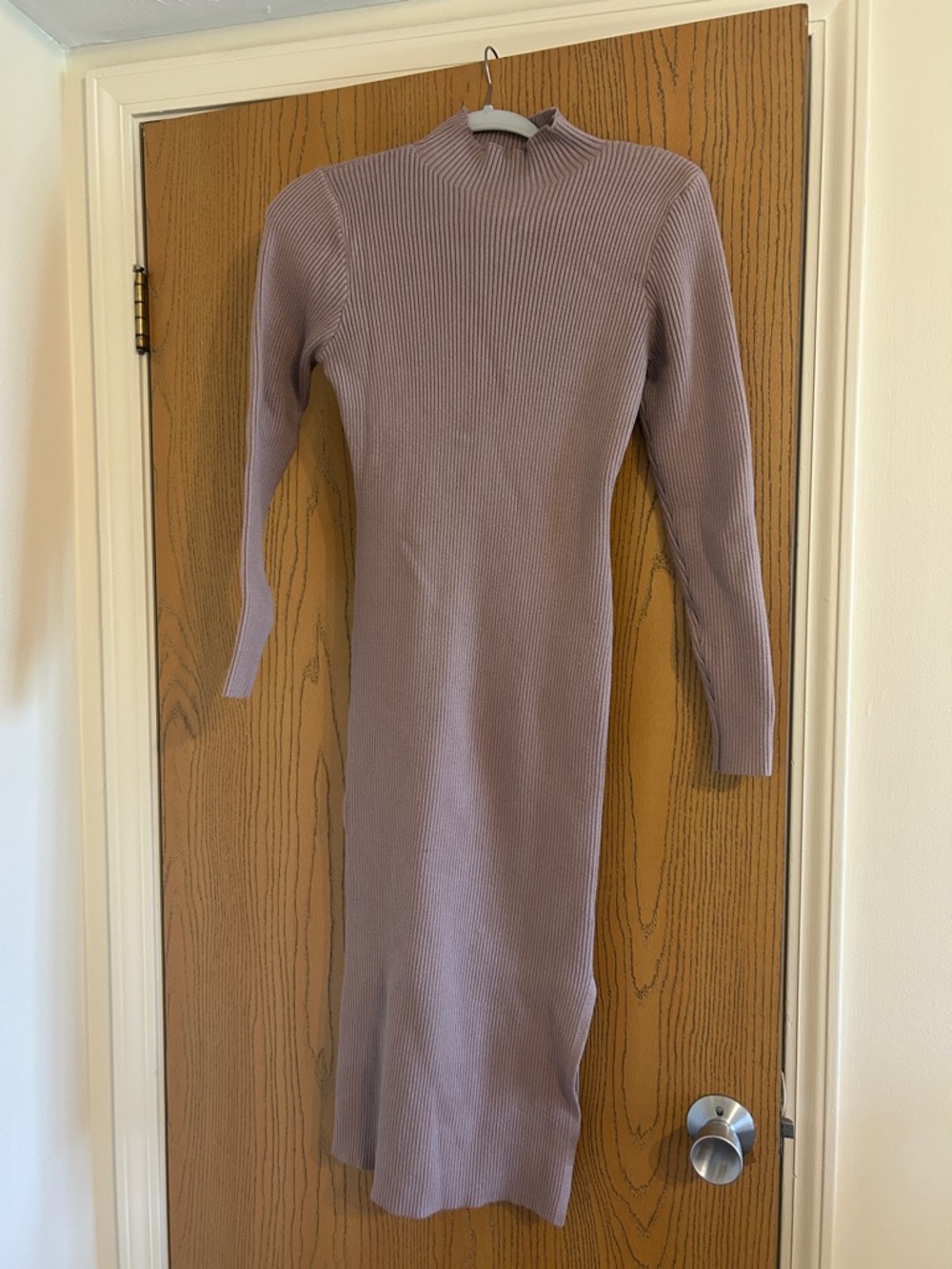 Ribbed Mock Neck Midi Dress - Lavender